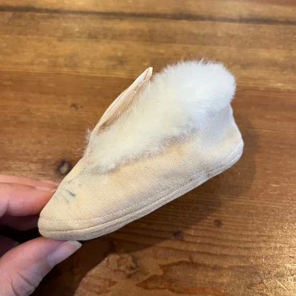 Vintage Baby Newborn Girl's Girls Crib Shoes Booties Rabbit Ears Rabbit Fur Pink - Picture 3 of 7